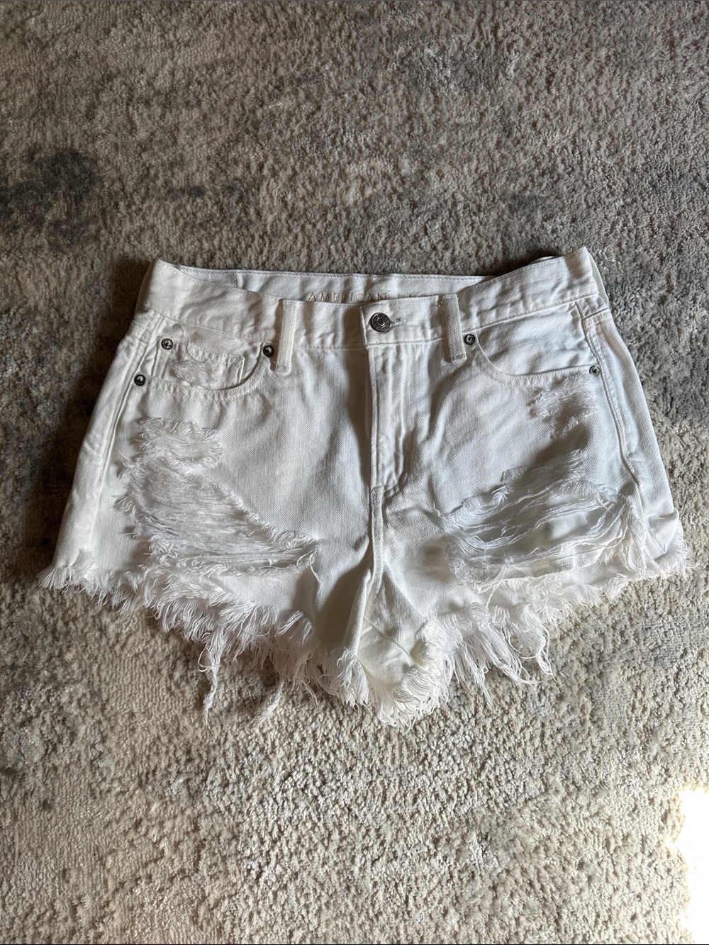 American Eagle Outfitters White Distressed High Rise Denim Shorts